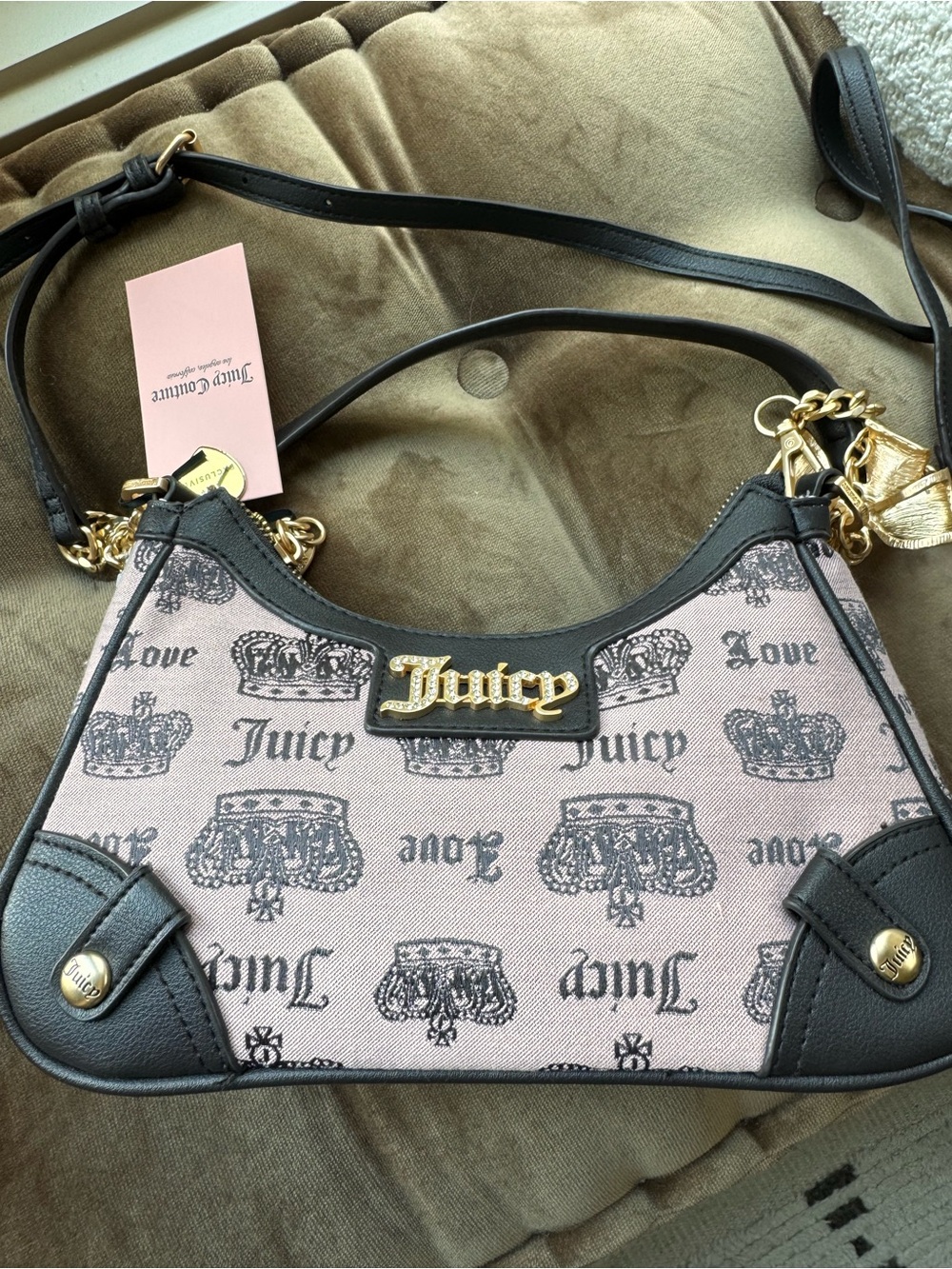 NWT Juicy Couture Pink Diamond Vintage Couture Shoulder Bag Rhinestone Logo Y2K - Picture 2 of 11